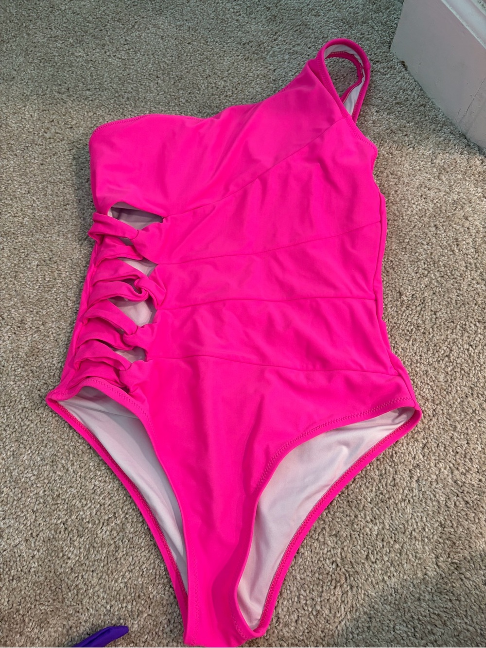 aerie Neon Pink One-Shoulder Cutout One-Piece Swimsuit